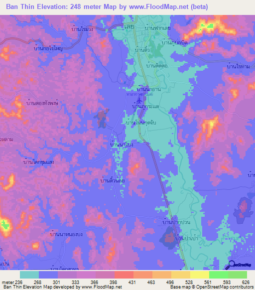 Ban Thin,Thailand Elevation Map