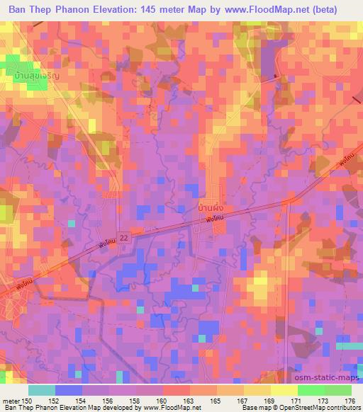 Ban Thep Phanon,Thailand Elevation Map