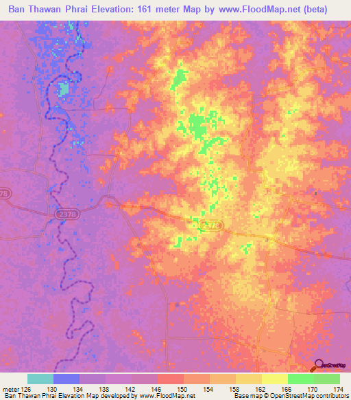 Ban Thawan Phrai,Thailand Elevation Map