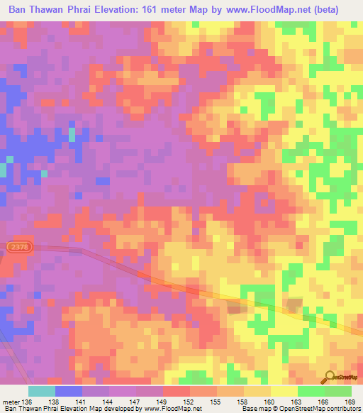 Ban Thawan Phrai,Thailand Elevation Map