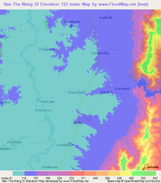 Ban Tha Wang Di,Thailand Elevation Map