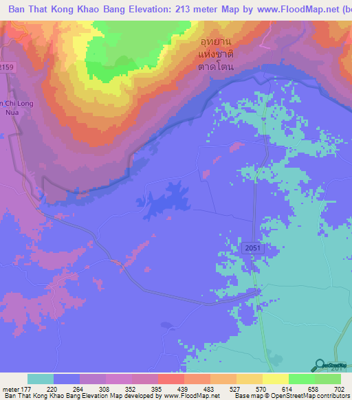 Ban That Kong Khao Bang,Thailand Elevation Map