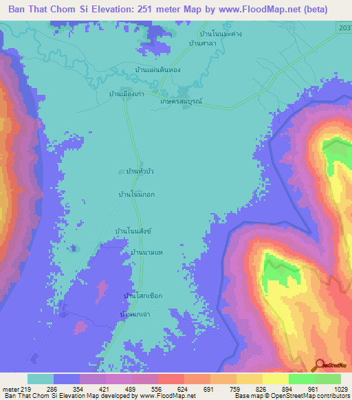 Ban That Chom Si,Thailand Elevation Map