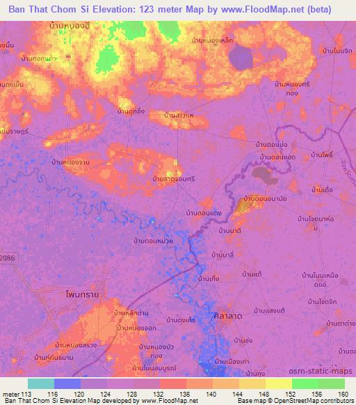 Ban That Chom Si,Thailand Elevation Map