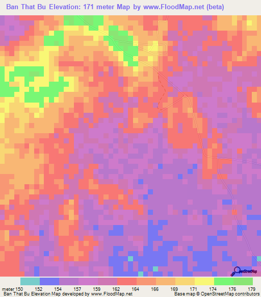 Ban That Bu,Thailand Elevation Map