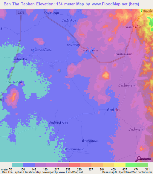 Ban Tha Taphan,Thailand Elevation Map