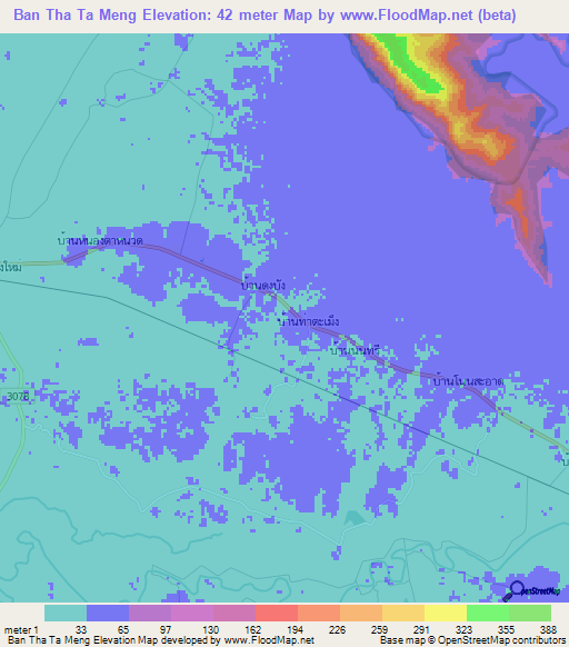Ban Tha Ta Meng,Thailand Elevation Map