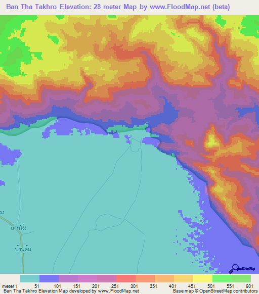 Ban Tha Takhro,Thailand Elevation Map