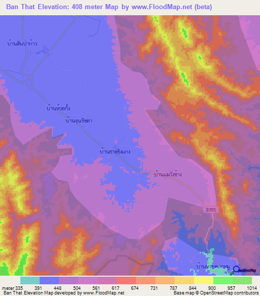 Ban That,Thailand Elevation Map