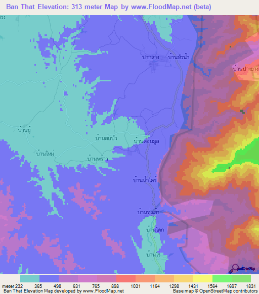 Ban That,Thailand Elevation Map