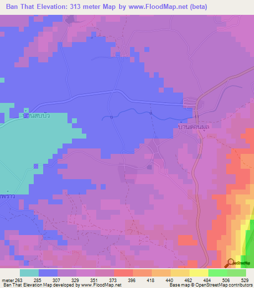 Ban That,Thailand Elevation Map