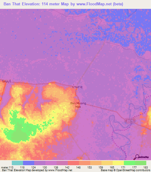 Ban That,Thailand Elevation Map