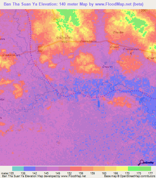 Ban Tha Suan Ya,Thailand Elevation Map
