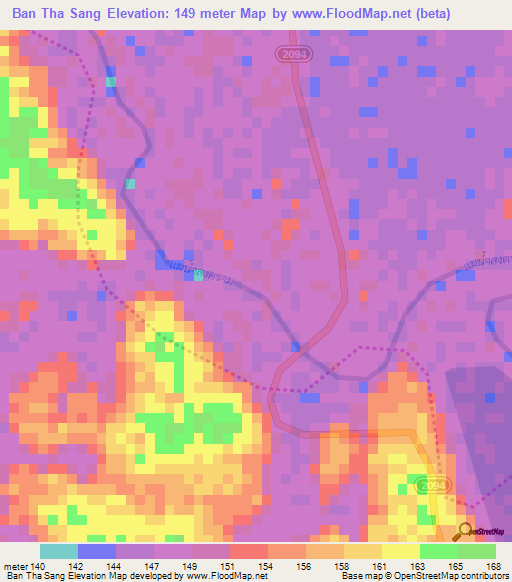 Ban Tha Sang,Thailand Elevation Map