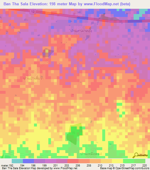 Ban Tha Sala,Thailand Elevation Map