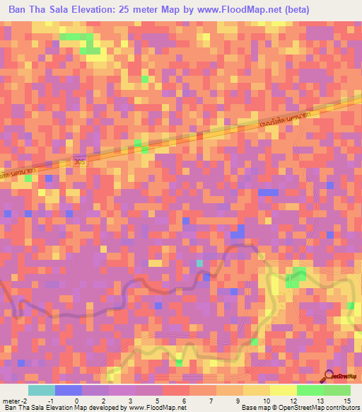Ban Tha Sala,Thailand Elevation Map