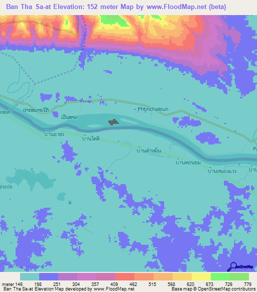 Ban Tha Sa-at,Thailand Elevation Map