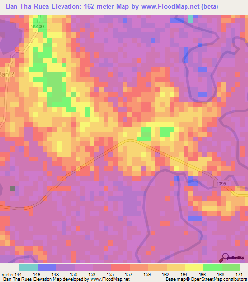 Ban Tha Ruea,Thailand Elevation Map
