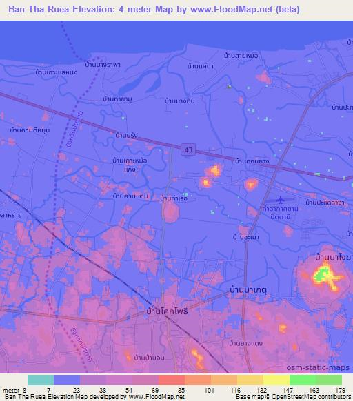 Ban Tha Ruea,Thailand Elevation Map