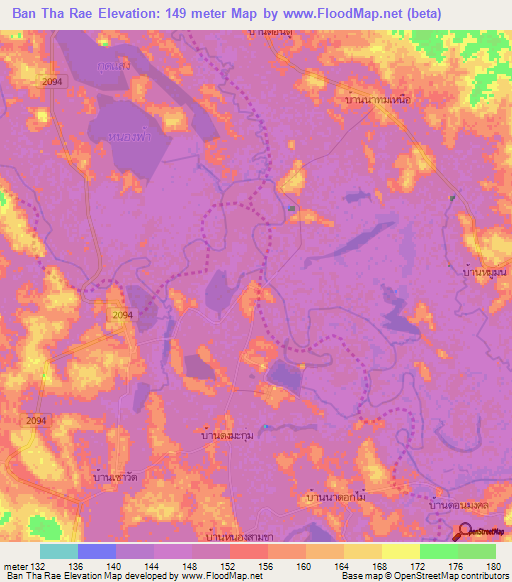 Ban Tha Rae,Thailand Elevation Map