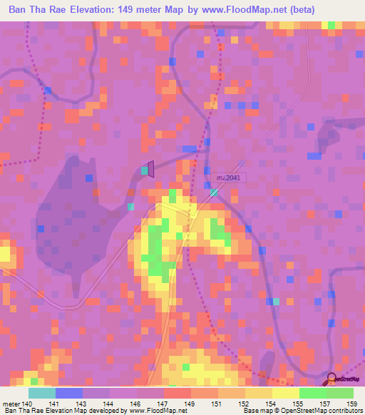 Ban Tha Rae,Thailand Elevation Map
