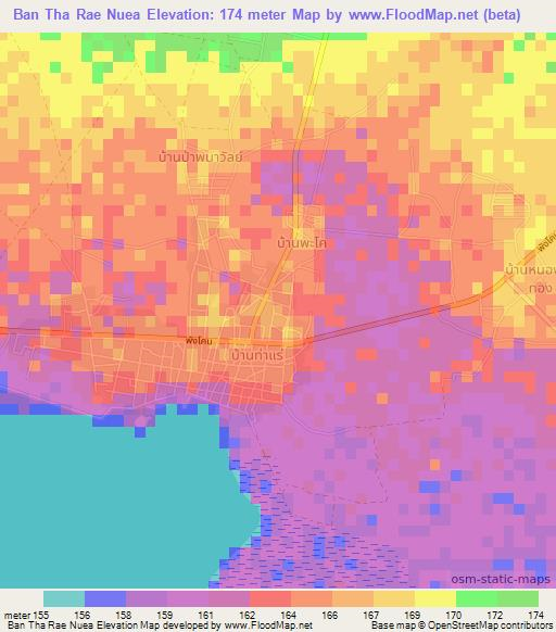 Ban Tha Rae Nuea,Thailand Elevation Map