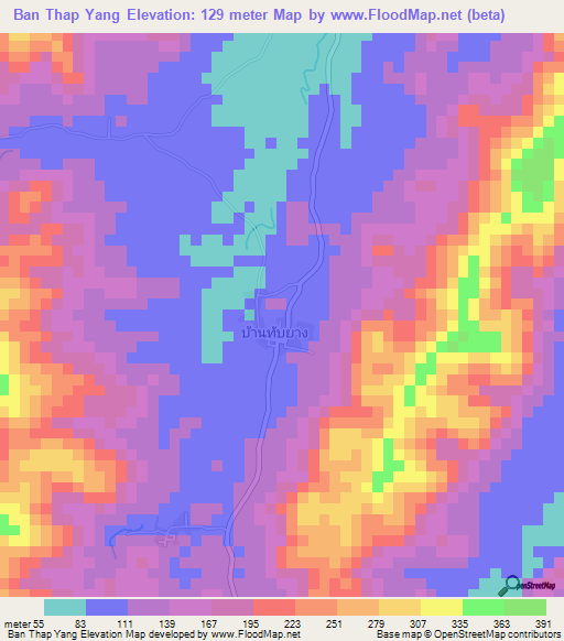 Ban Thap Yang,Thailand Elevation Map