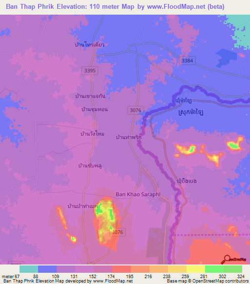 Ban Thap Phrik,Thailand Elevation Map