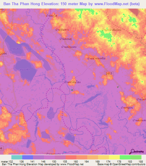 Ban Tha Phan Hong,Thailand Elevation Map