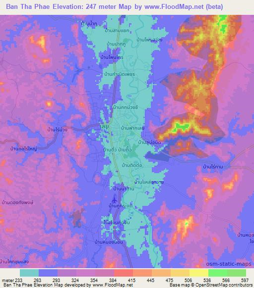 Ban Tha Phae,Thailand Elevation Map