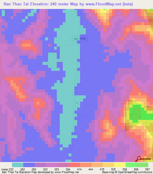 Ban Thao Tai,Thailand Elevation Map
