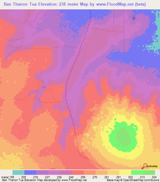 Ban Thanon Tua,Thailand Elevation Map