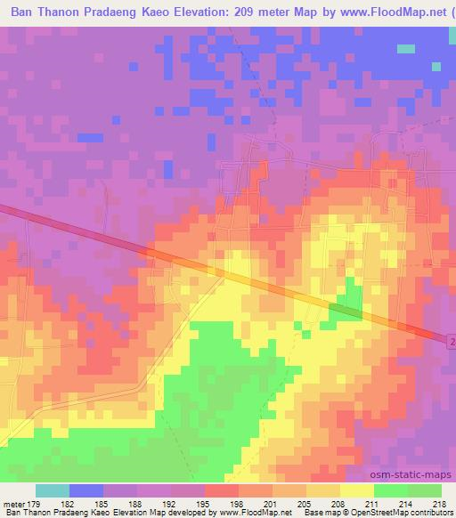 Ban Thanon Pradaeng Kaeo,Thailand Elevation Map