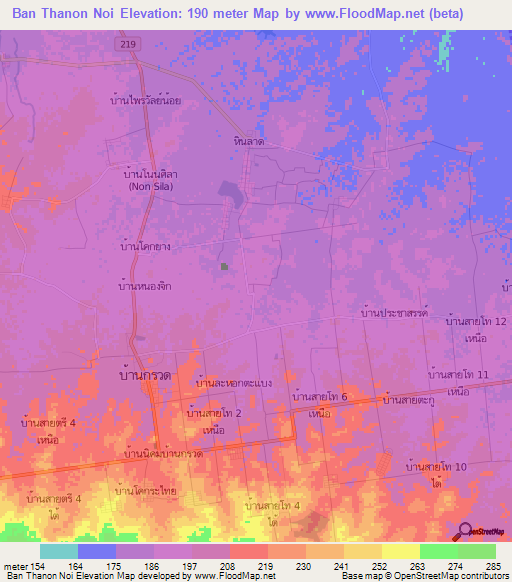 Ban Thanon Noi,Thailand Elevation Map
