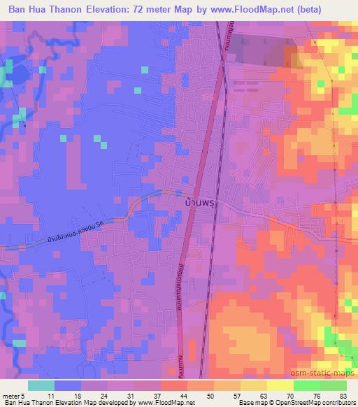 Ban Hua Thanon,Thailand Elevation Map