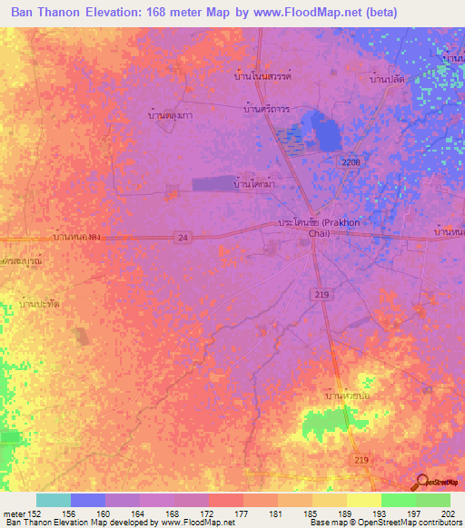 Ban Thanon,Thailand Elevation Map