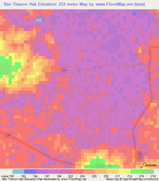 Ban Thanon Hak,Thailand Elevation Map