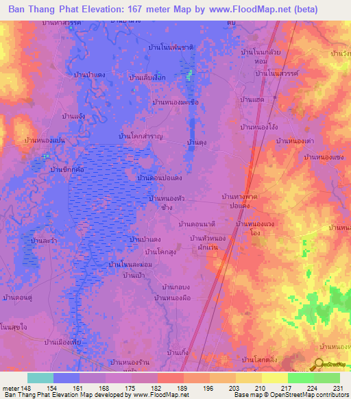 Ban Thang Phat,Thailand Elevation Map