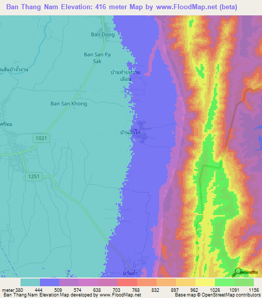 Ban Thang Nam,Thailand Elevation Map