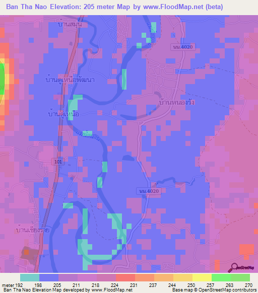 Ban Tha Nao,Thailand Elevation Map