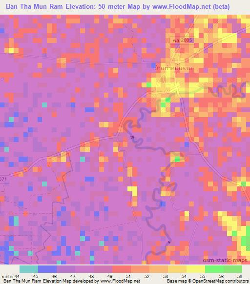 Ban Tha Mun Ram,Thailand Elevation Map