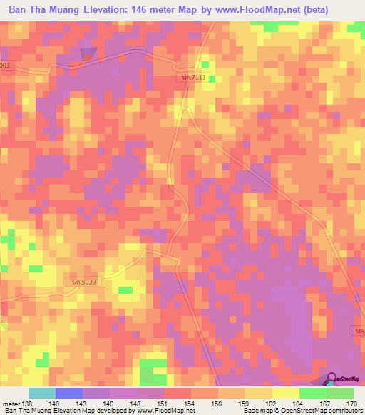 Ban Tha Muang,Thailand Elevation Map