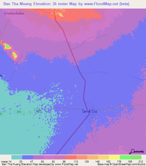 Ban Tha Muang,Thailand Elevation Map