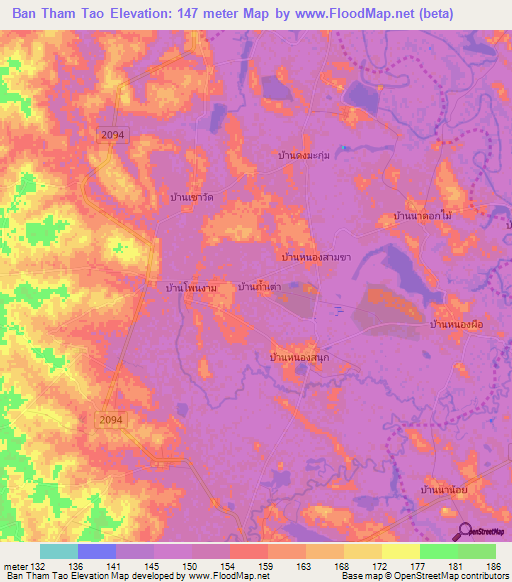 Ban Tham Tao,Thailand Elevation Map