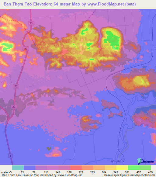 Ban Tham Tao,Thailand Elevation Map