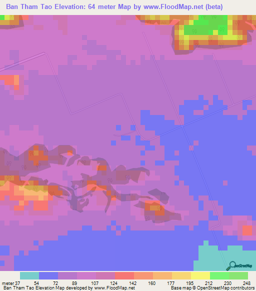 Ban Tham Tao,Thailand Elevation Map