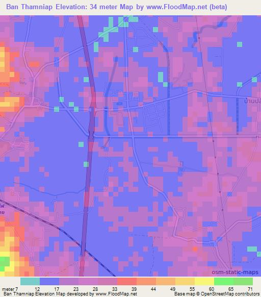 Ban Thamniap,Thailand Elevation Map