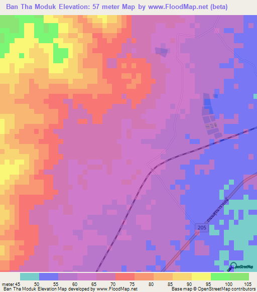 Ban Tha Moduk,Thailand Elevation Map