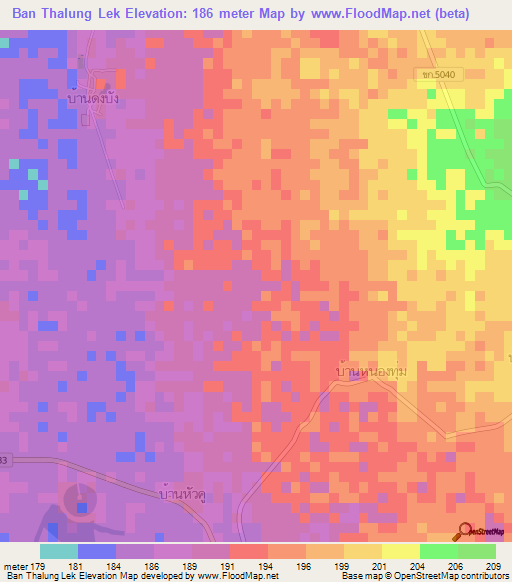Ban Thalung Lek,Thailand Elevation Map