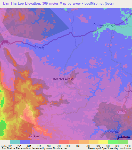 Ban Tha Loe,Thailand Elevation Map
